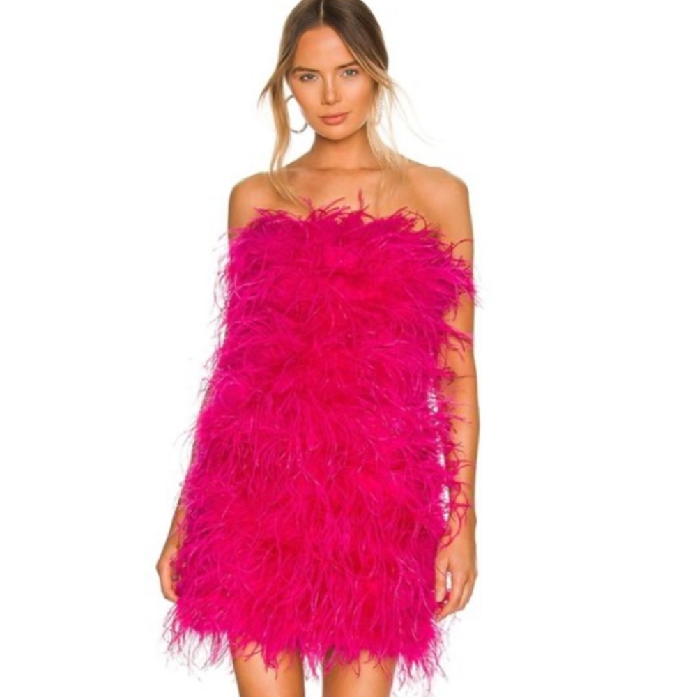 Lamarque Triana Pink Feather Mini Tube Dress Sz Small NWT